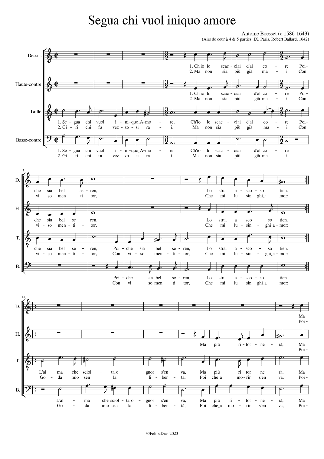 Segua chi vuol iniquo amore (arr. Early Music Scores)