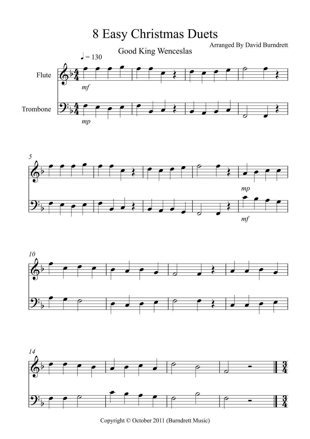 8 Easy Christmas Duets for Flute and Trombone (arr. David Burndrett)