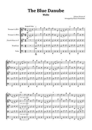 The Blue Danube - Brass Quintet with Chord Notations (arr. Glauco Fernandes)