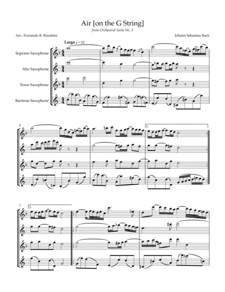 Air [on a G string] from Orchestral Suite No 3 - J.S. Bach - Saxophone Quartet Arrangement (arr. Fernando R. Raudales)