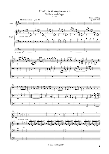 Fantasia sino-germanica für Erhu und Orgel pedaliter,