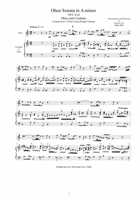 Telemann - Oboe Sonata in A minor TWV 41a3 for Oboe and Cembalo (or Piano) (arr. Santino Cara)