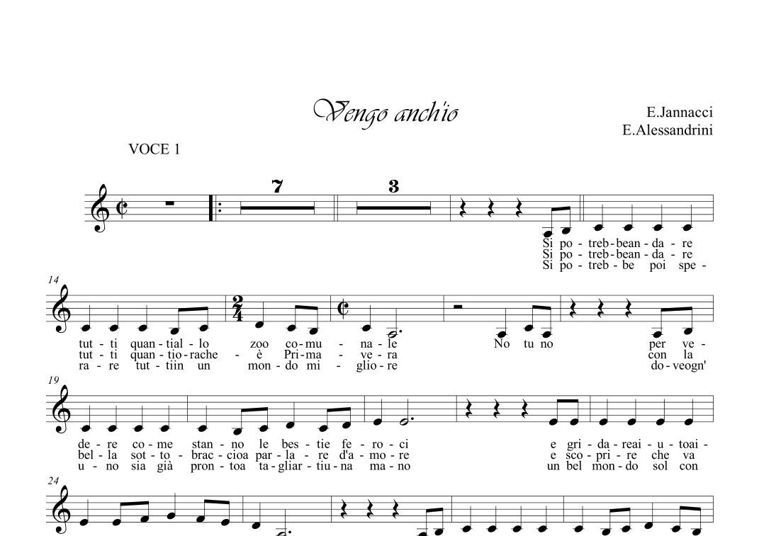 Vengo anch'io. Voice and piano. (only voice) (arr. E.Alessandrini)