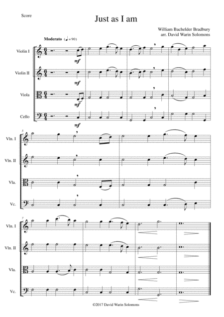 Just as I am for string quartet (arr. David Warin Solomons)