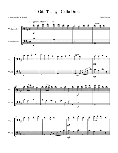 Ode To Joy - Cello Duet (arr. K. Speck)