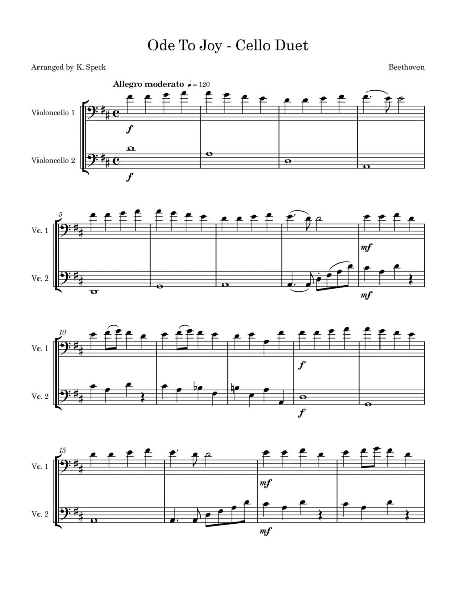 Ode To Joy - Cello Duet (arr. K. Speck)