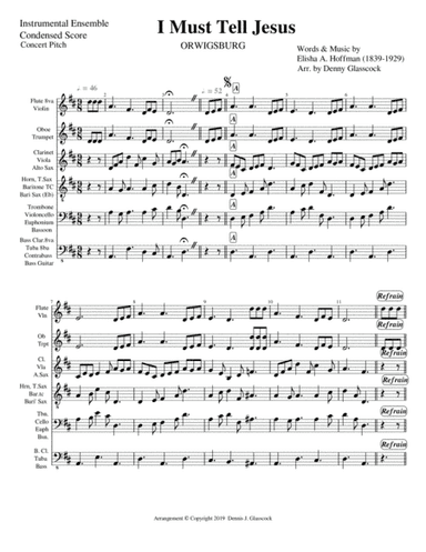 I Must Tell Jesus (Inst. Ensemble) (arr. Denny Glasscock)