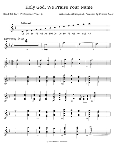 "Holy God, We Praise Your Name" Handbells Part - Score Only (arr. Rebecca Bromwell)