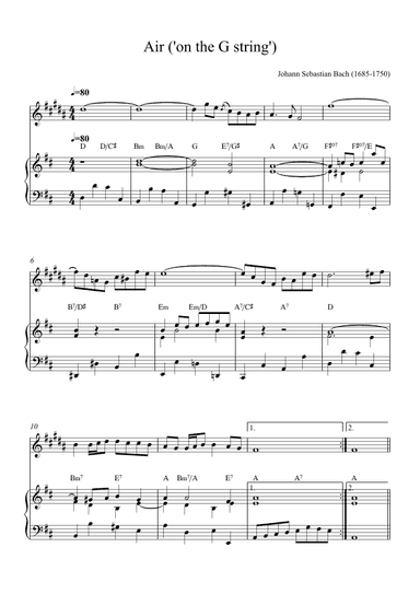 Air ('On the G srings') Alto Saxophone (with chords) (arr. Alex Nunes Rodrigues)
