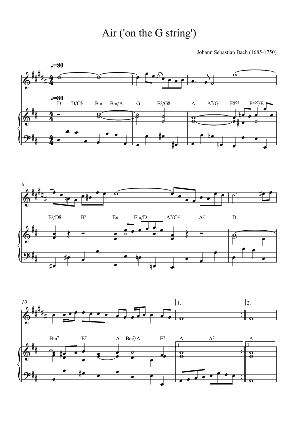 Air ('On the G srings') Alto Saxophone (with chords) (arr. Alex Nunes Rodrigues)