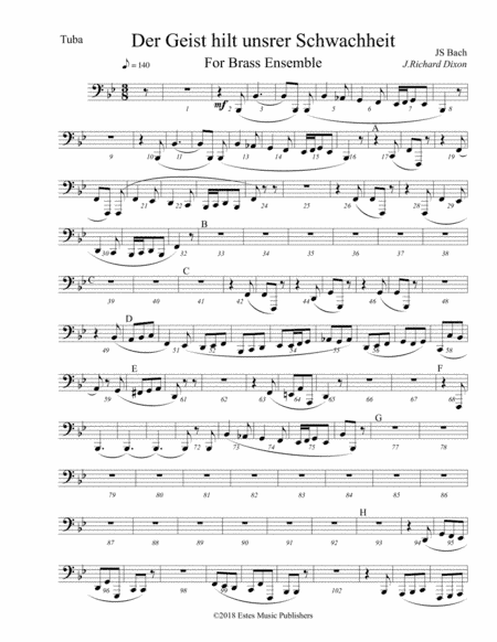 Tuba part to Der Geist for brass (arr. J. Richard Dixon)