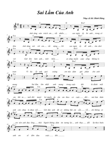 Sai Lam Cua Anh - Sheet music and chords