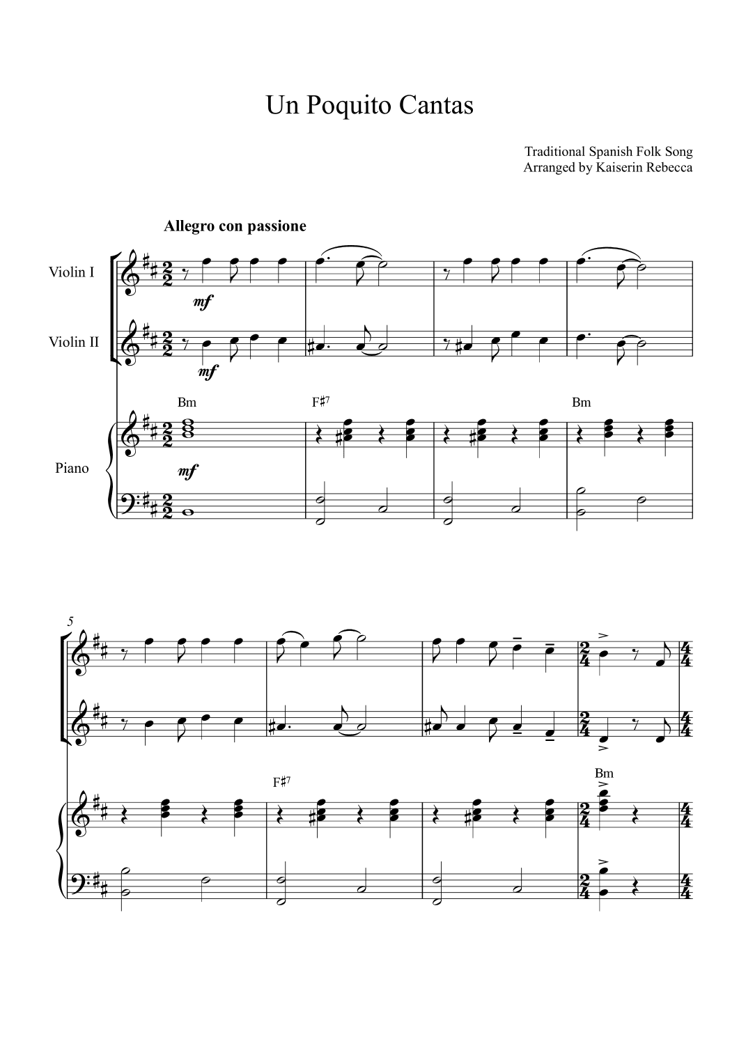Un Poquito Cantas (arr. Kaiserin Rebecca)