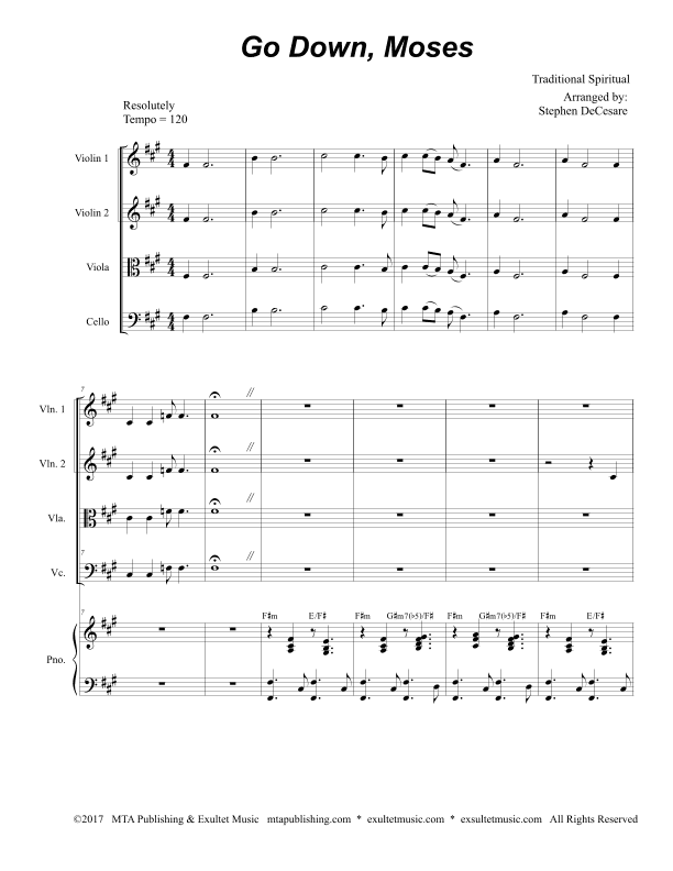 Go Down, Moses (for String Quartet and Piano) (arr. Stephen DeCesare)