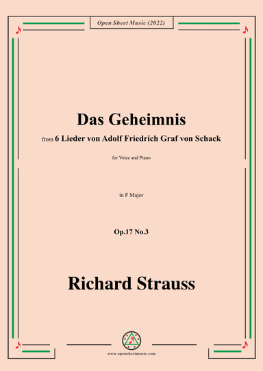 Richard Strauss-Das Geheimnis,in F Major,Op.17 No.3 (arr. OSM Press)