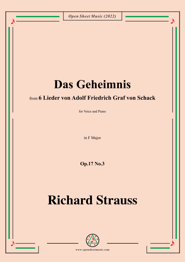 Richard Strauss-Das Geheimnis,in F Major,Op.17 No.3 (arr. OSM Press)
