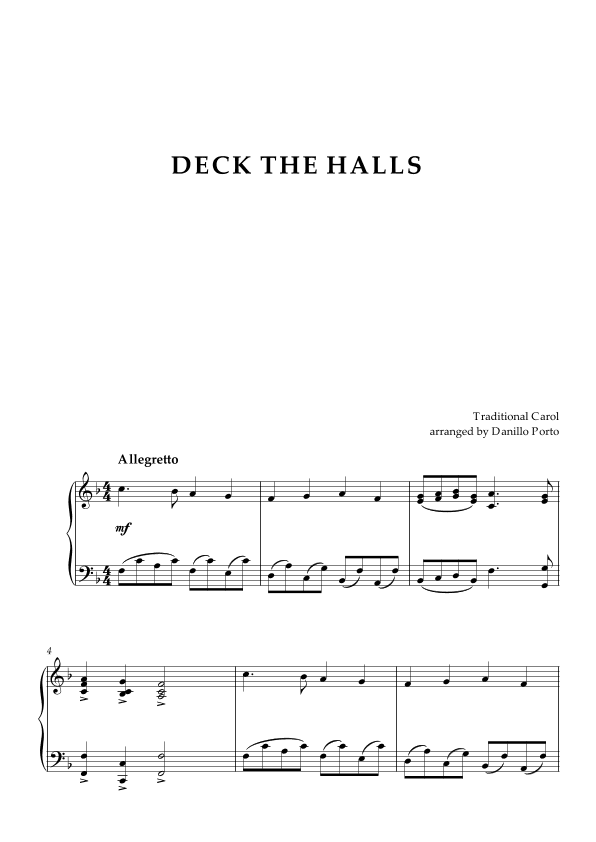 Deck The Halls - Piano Score (arr. Danillo Porto)