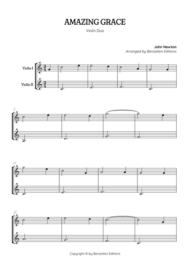 Amazing Grace • super easy violin duet sheet music (arr. Benzaiten Editions)
