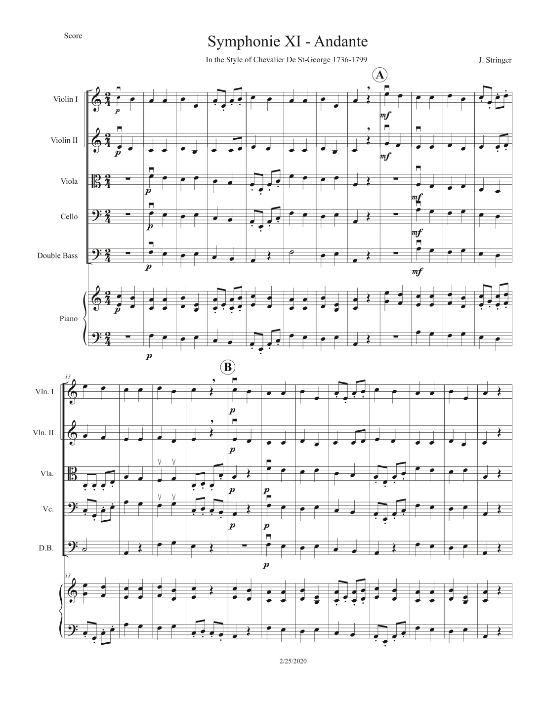 Symphonie XI  - 2nd Movement - Andante (arr. J. Stringer)
