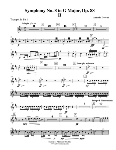 Dvorak Symphony No. 8, Movement II - Trumpet in Bb 1 (Transposed Part), Op. 88 (arr. Doug Clyde)