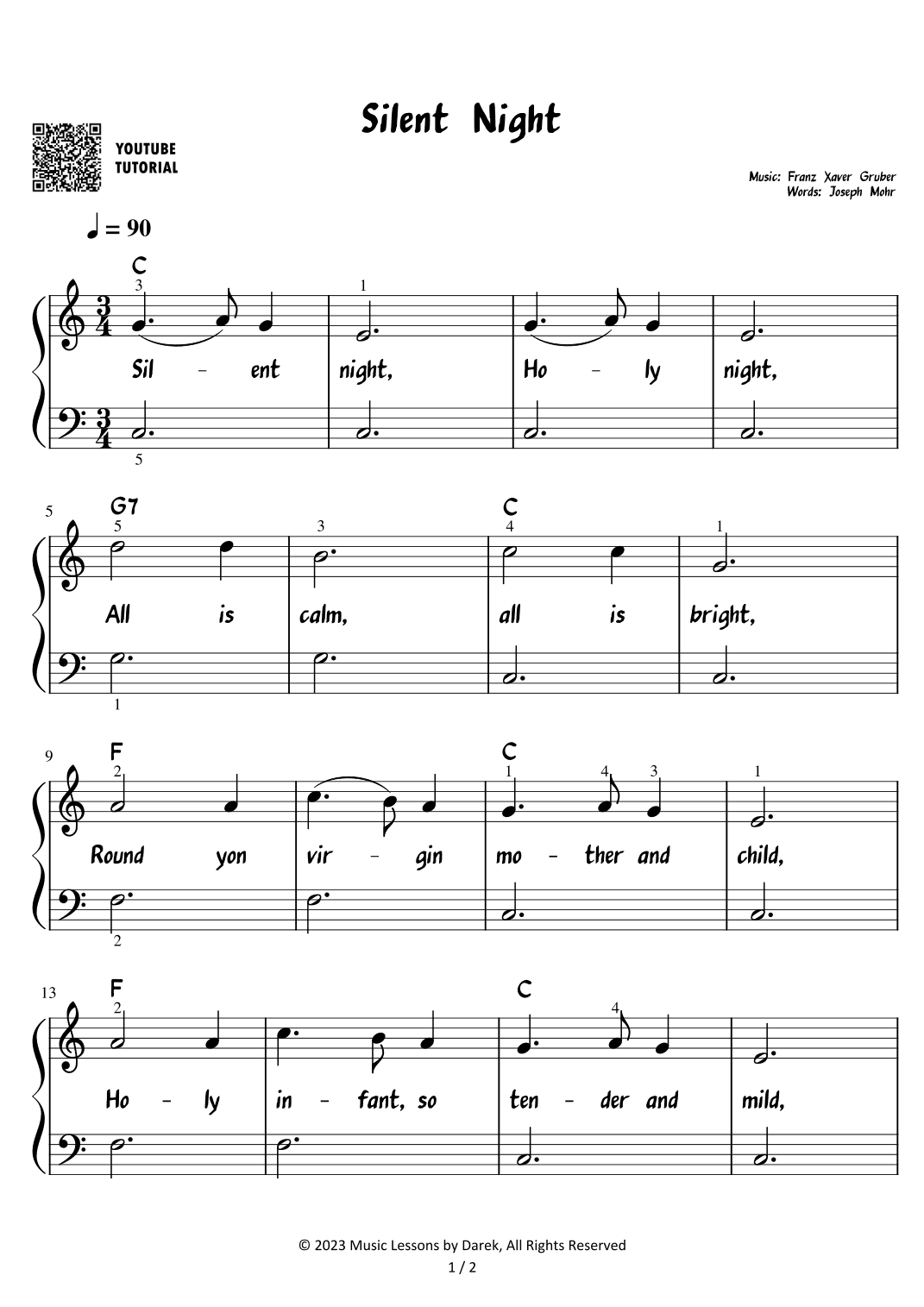 Silent Night - Christmas Carol [EASY PIANO] (arr. Darek)