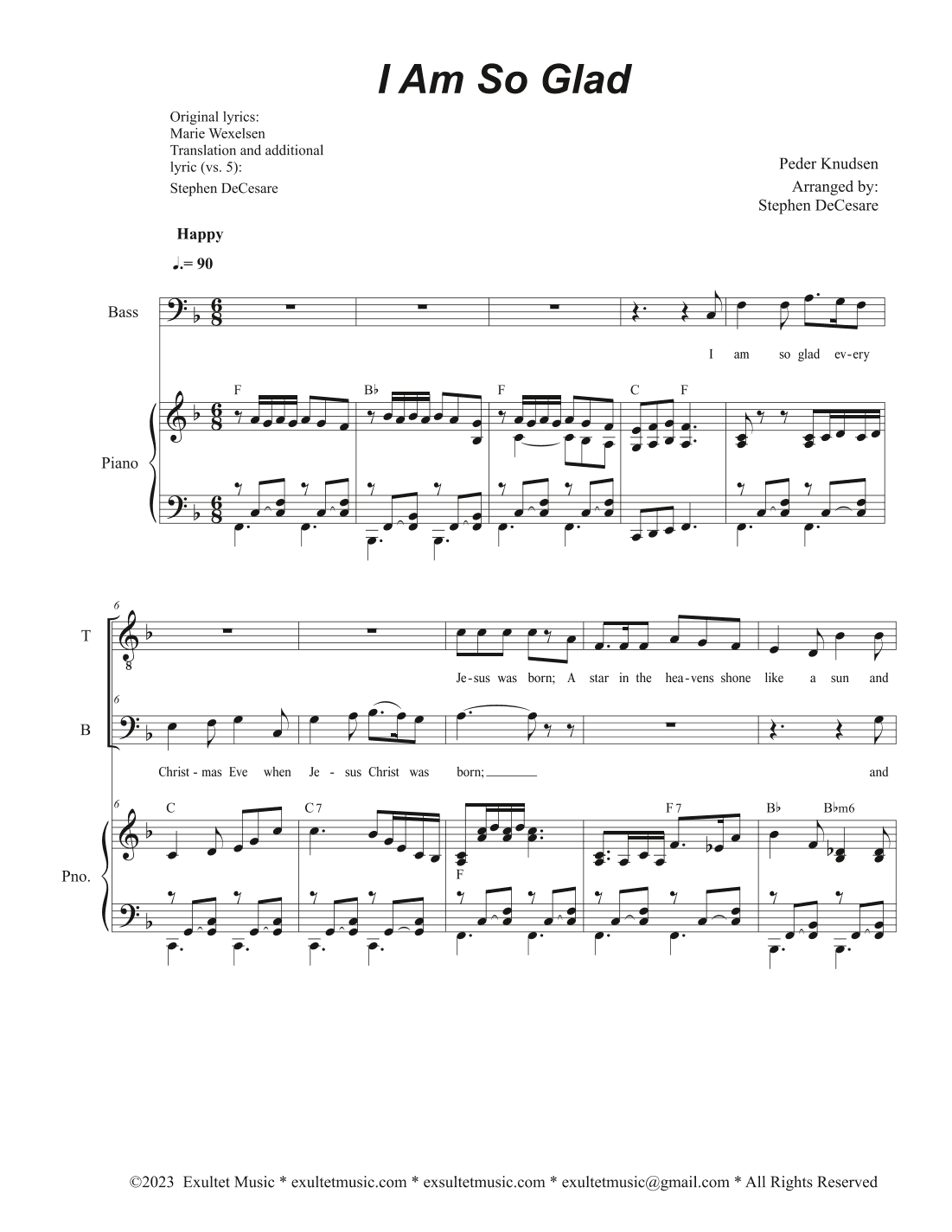 I Am So Glad (2-part choir - (TB) (arr. Stephen DeCesare)