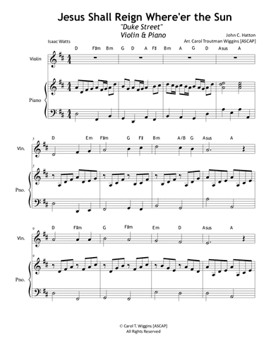 Jesus Shall Reign (Violin & Piano) (arr. Carol Troutman Wiggins)