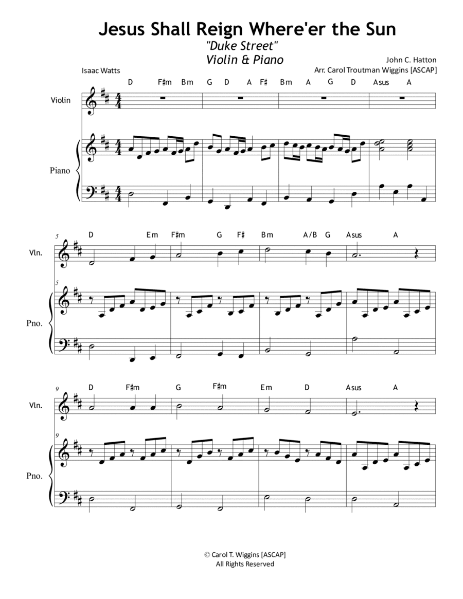 Jesus Shall Reign (Violin & Piano) (arr. Carol Troutman Wiggins)