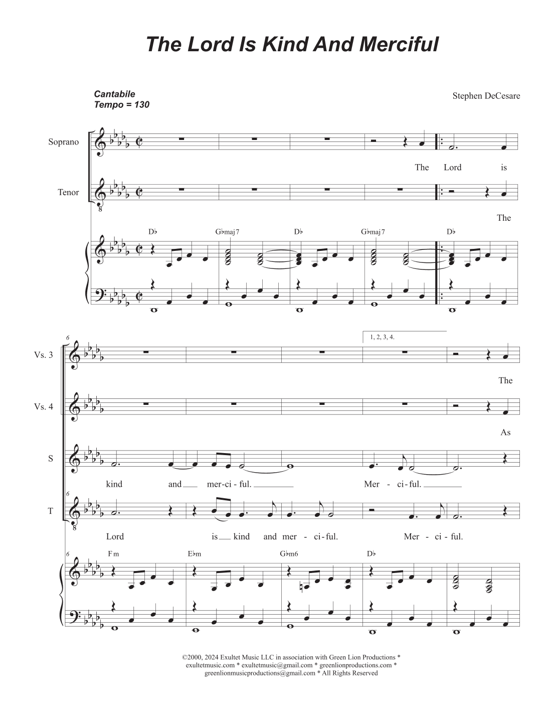 The Lord Is Kind And Merciful (Duet for Soprano and Tenor solo)
