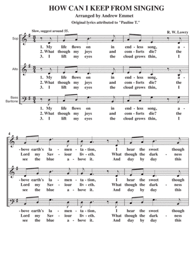 How Can I Keep From Singing A Cappella SAB [original lyrics] (arr. Andrew Emmet)