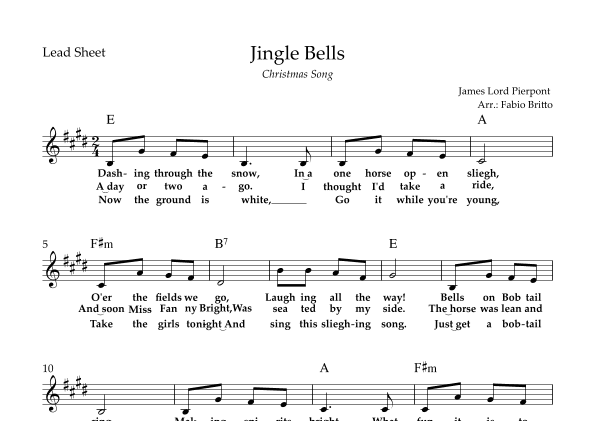 Jingle Bells (Christmas Song) Lead Sheet in E Major (arr. Fabio Britto)