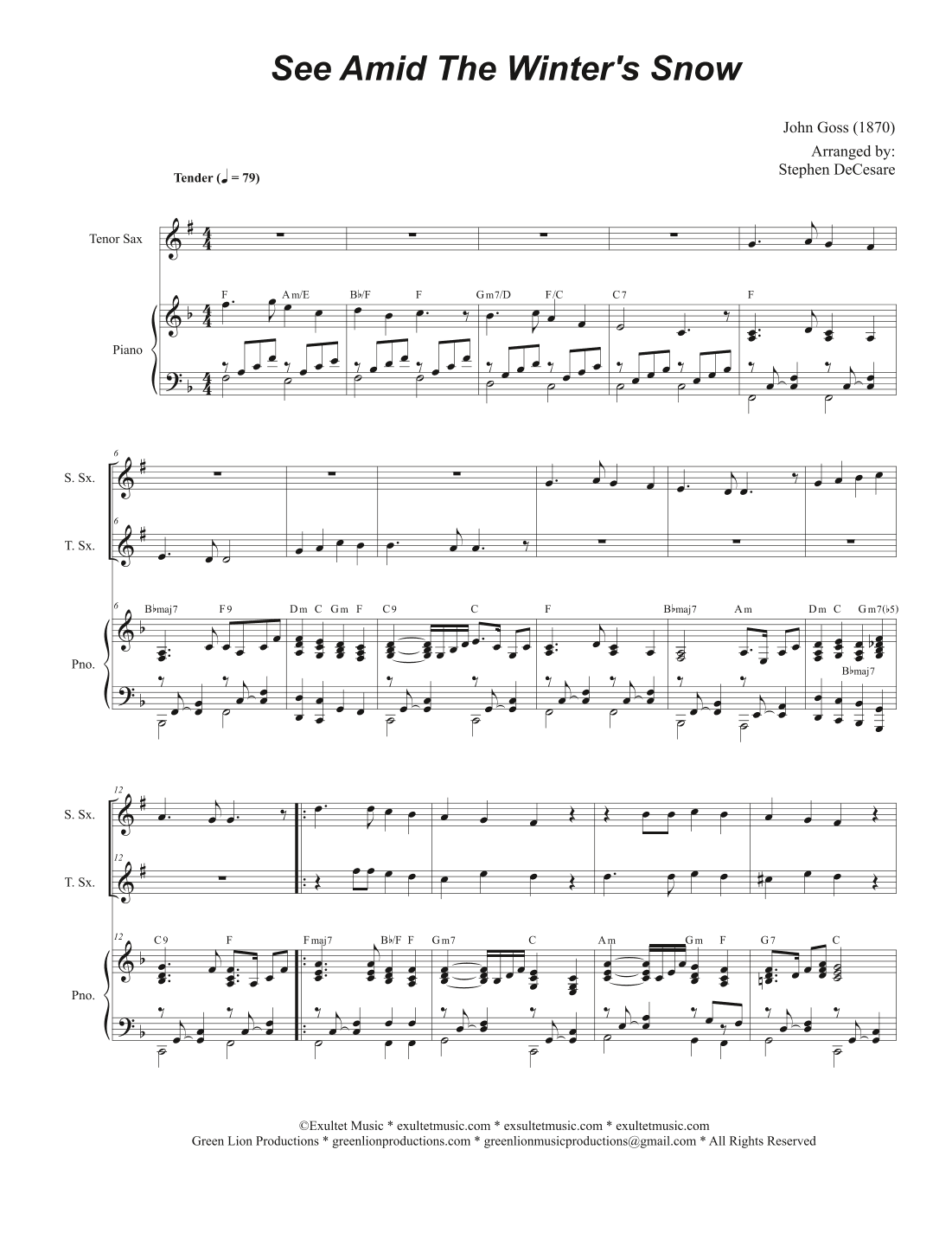 See Amid The Winter's Snow (Duet for Soprano and Tenor Saxophone) (arr. Stephen DeCesare)