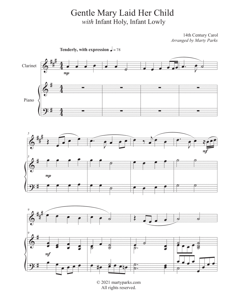 Gentle Mary Laid Her Child (Clarinet-Piano) (arr. Marty Parks)