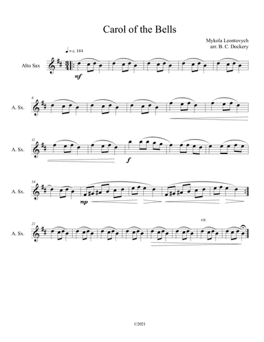 Carol of the Bells (Alto Sax Solo) (arr. B. C. Dockery)
