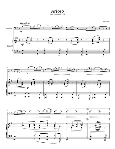 Bach - Arioso (from Cantata BWV 156) for Cello and Piano (arr. Cassio Silva)