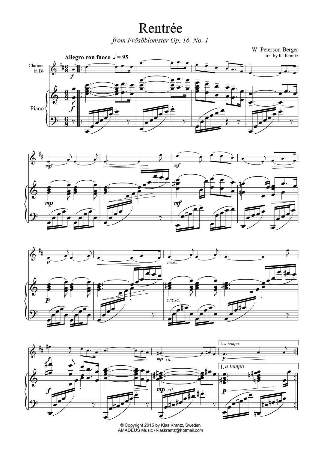 Rentrée Op. 16 for clarient in Bb and piano (arr. K. Krantz)