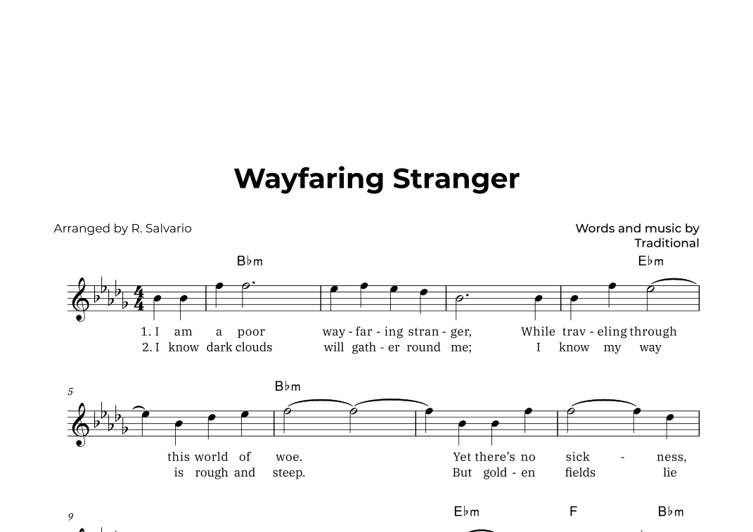 Wayfaring Stranger (Key of B-Flat Minor) (arr. R. Salvario)