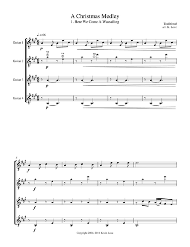 A Christmas Medley (Guitar Quartet) - Score and Parts (arr. Kevin Love)
