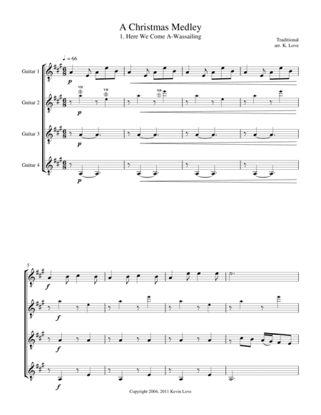 A Christmas Medley (Guitar Quartet) - Score and Parts (arr. Kevin Love)
