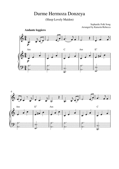 Durme Hermoza Donzeya (Sleep Lovely Maiden) (for violin solo and piano accompaniment) (arr. Kaiserin Rebecca)