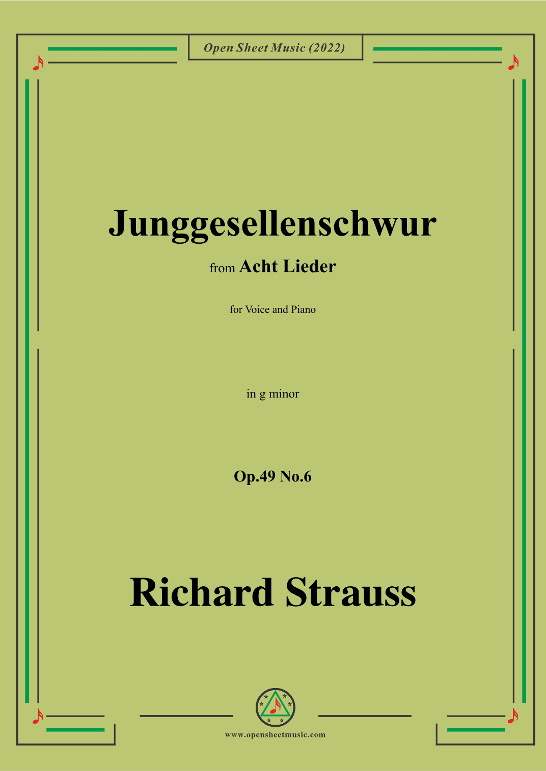 Richard Strauss-Junggesellenschwur,in g minor (arr. OSM Press)