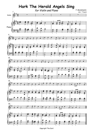 Hark The Herald Angels Sing for Solo Violin and Piano (arr. Tim Curd)