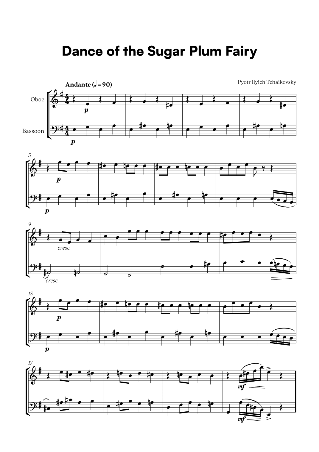 Tchaikovsky - Dance of the Sugar Plum Fairy (for Oboe and Bassoon) (arr. Cadenza Editions)