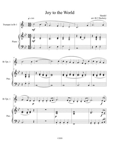Joy to the World (trumpet solo) with optional piano accompaniment (arr. B C Dockery)