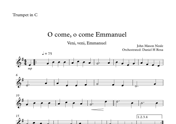 O come, o come Emmanuel - Veni, veni Emmanuel - Christmas Carol - C Trumpet (arr. Daniel H Rosa)