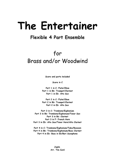 The Entertainer for Flexible 4 Part Ensemble (arr. Tim Curd)
