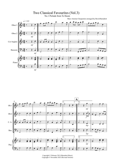 2 Classical Favourites for Double Reed Quartet (volume three) (arr. David Burndrett)