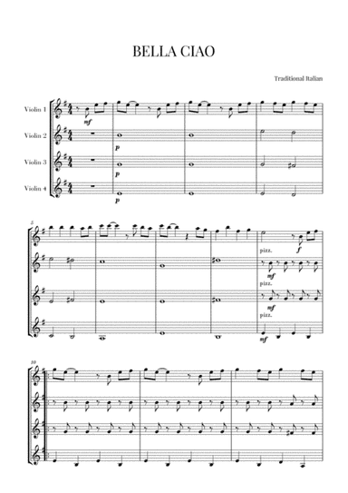 BELLA CIAO for Violin Quartet (arr. Cadenza Editions)