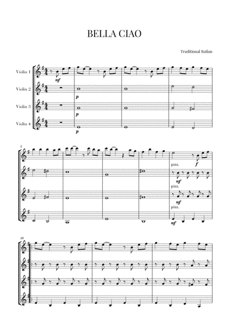 BELLA CIAO for Violin Quartet (arr. Cadenza Editions)