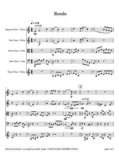 Rondo by Schubert for String Quartet in Schools (arr. Joseph Judge)